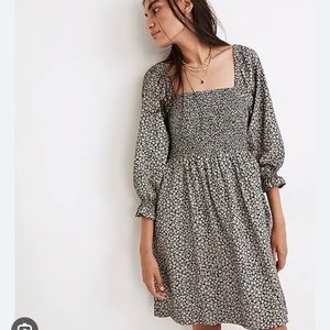 Madewell Lucie Elbow-Sleeve Smocked Mini Dress in Parisian Ditsy